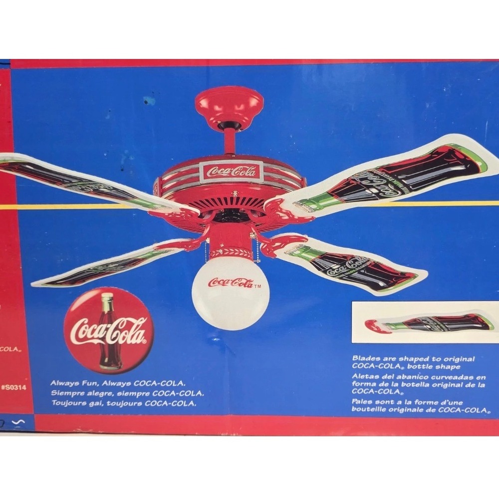Coca-Cola Ceiling Fan Red Bottle Shaped Blades Retro Light Fixture 2001 S0314